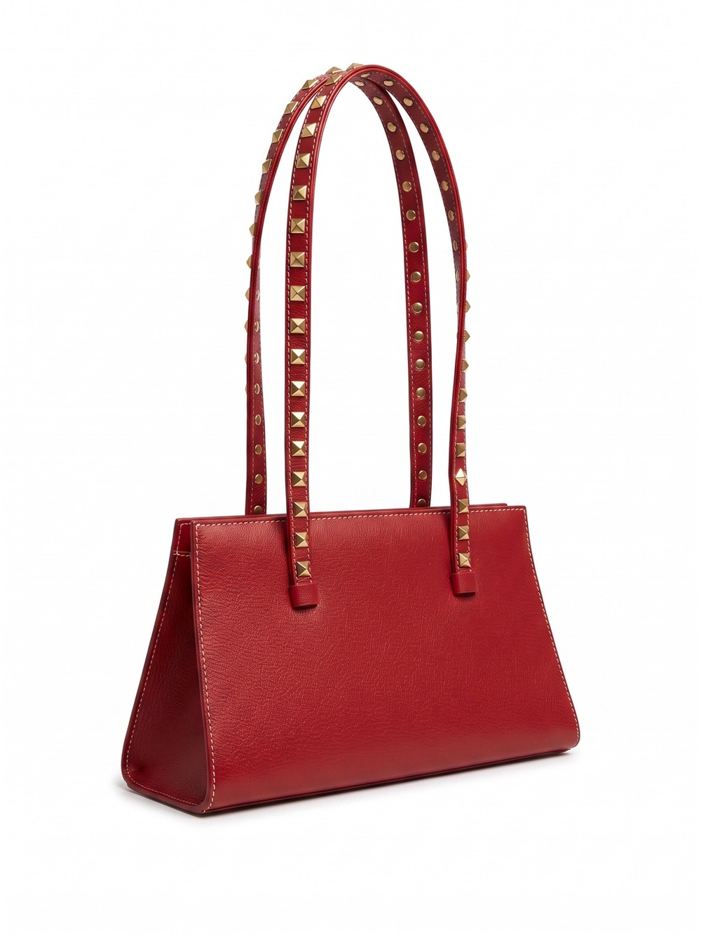 Liz Claiborne Red Leather Shoulder Bag with Gold Studs